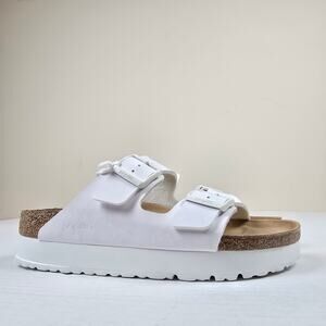 Birkenstock Papillio Arizona Flex Platform Birko-Flor Size 41/L10 White Narrow